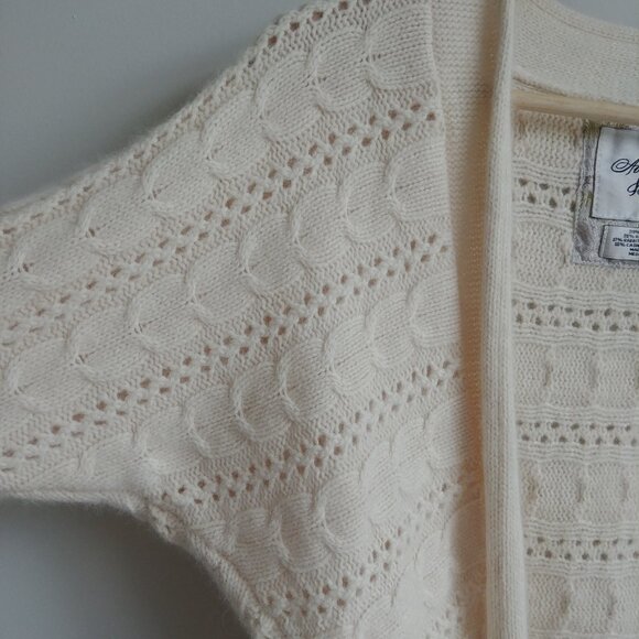 Y2K Abercrombie & Fitch wool cashmere angora cream bolero cable knit sweater M L - Picture 3 of 14